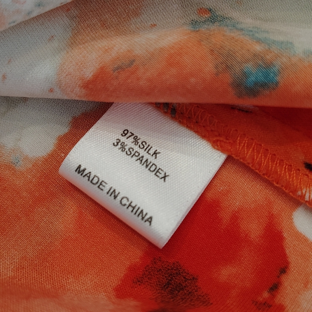 St. John Vibrant Floral Blouse in Orange and Teal - Picture 9 of 11